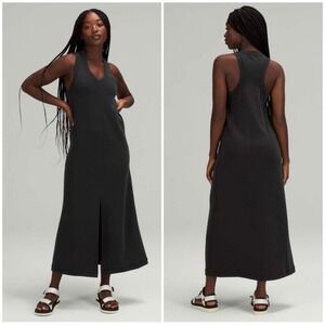 Lululemon Ease Of It All V-Neck Black Midi Dress Softstreme Size 12